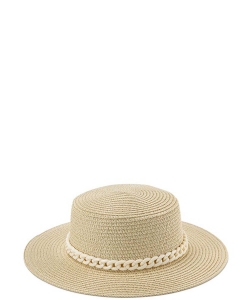 Straw SUmmer Hat with Chain HA320092 IVORY